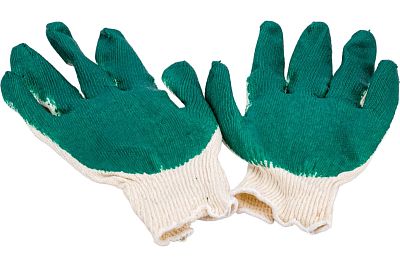 Перчатки ХБ с латексным покрытием ладони, зеленые, 13 класс, (1 пара) (AWG-C-06)