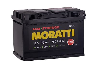 Автомобильный аккумулятор MORATTI AGM 70 а/ч (0) L3 (арт.570112033)